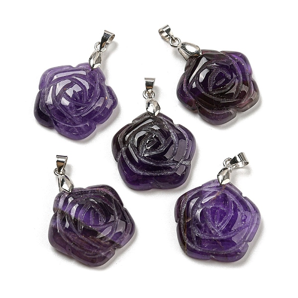 

PandaHall Natural Amethyst Carved Pendants, Flower Charms with Rack Plating Platinum Plated Brass Pinch Bails, 30x22.5x7.5mm, Hole: 4.5x4mm...