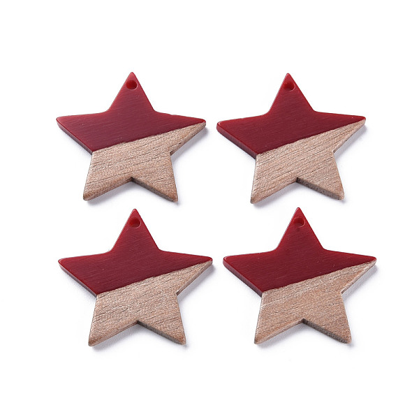 

PandaHall Opaque Resin & Walnut Wood Pendants, Two Tone, Star, FireBrick, 26x28.5x3mm, Hole: 1.8mm Resin+Wood Star Red