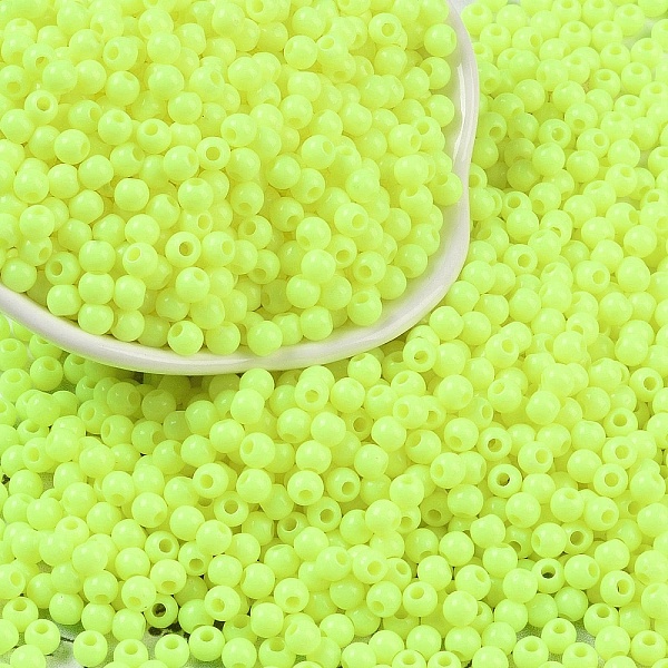 

PandaHall Opaque Acrylic Beads, Round, Green Yellow, 4x3.5mm, Hole: 1.6mm, about 18000pcs/500g Acrylic Round