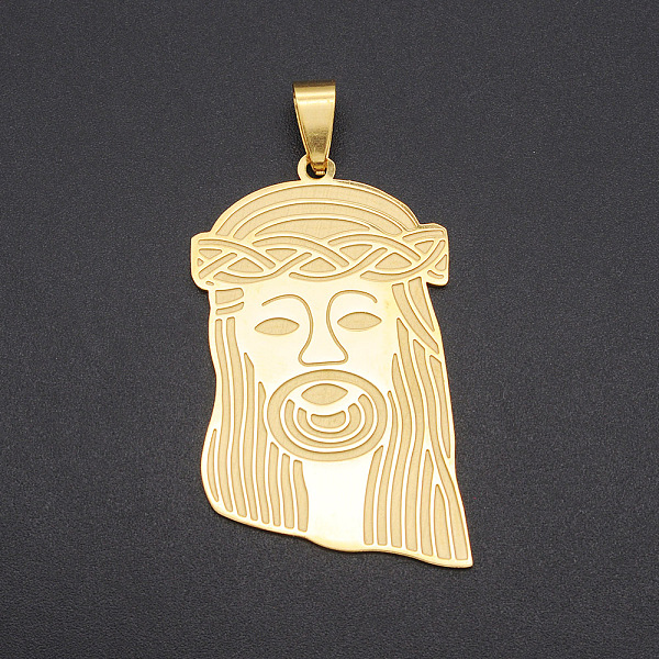 

PandaHall Easter 201 Stainless Steel Pendants, with Stainless Steel Snap On Bails, Jesus, Golden, 44.5x27x1mm, Hole: 4x8.5mm 201 Stainless...