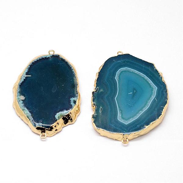 

PandaHall Electroplated Natural & Dyed Agate Links connectors, with Golden Plated Brass Findings, Mixed Color, 50~65x24~45x6~8mm, Hole: 2mm..., Multicolor
