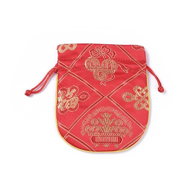 

PandaHall Silk Packing Pouches, Drawstring Bags, Red, 13~13.5x11.4~12cm Silk Red
