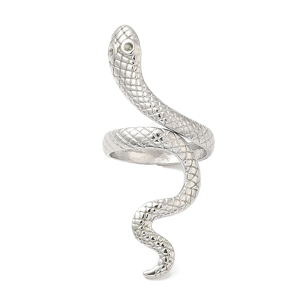 PandaHall 304 Stainless Steel Open Cuff Rings, Snake, Stainless Steel Color, US Size 8 1/2(18.5mm) 304 Stainless Steel