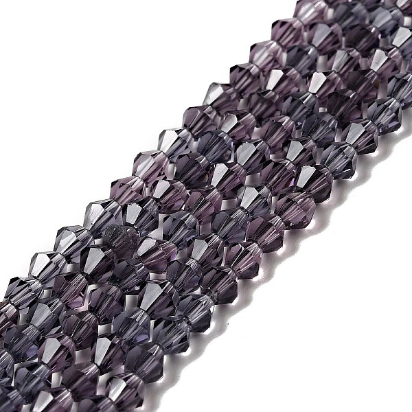 

PandaHall Purple Glass Bicone Beads Strands, Faceted, 4x4mm, Hole: 1mm, about 88~89pcs/strand, 12.99~13.39 inch Glass Bicone Purple