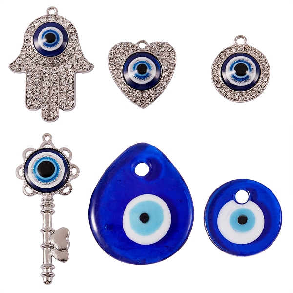

PandaHall 6Pcs 6 Style Evil Eye Pendants Kit for DIY Jewelry Making, Including Zinc Alloy Rhinestone & Lampwork & Glass Pendants, Platinum..., Clear