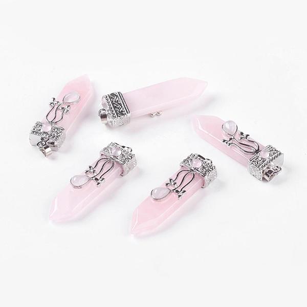 

PandaHall Natural Rose Quartz Big Pendants, with Alloy Findings, Arrow, Platinum, 56~58x16x10mm, Hole: 5x7mm Rose Quartz Arrow