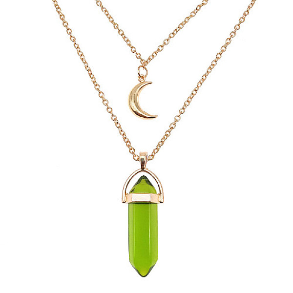 

PandaHall Dyed Natural Jasper Cone Pendant Double Layer Necklace, with Moon Charms, 19.69 inch(50cm) Jasper Cone