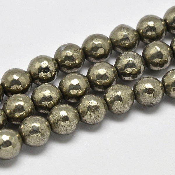 

PandaHall Natural Pyrite Round Beads Strands, Faceted(128 Facets), Grade A, 10mm, Hole: 1mm, about 40pcs/strand, 16 inch Pyrite Round