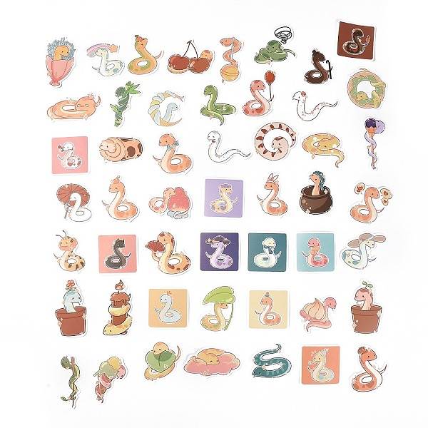 

PandaHall 50Pcs 50 Styles PVC Plastic Cartoon Stickers Sets, Waterproof Adhesive Decals for DIY Scrapbooking, Photo Album Decoration, Snake...