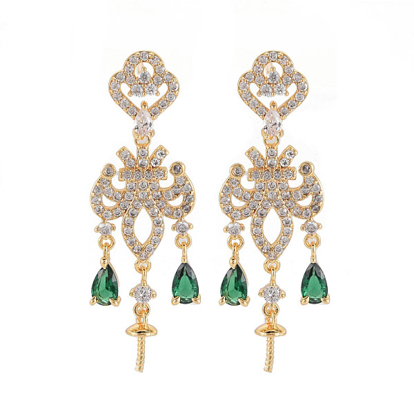 

PandaHall Brass Micro Pave Clear Cubic Zirconia Stud Earring Findings, for Half Drilled Beads, Nickel Free, Cloud, Golden, 34x11mm, Pin..., Green