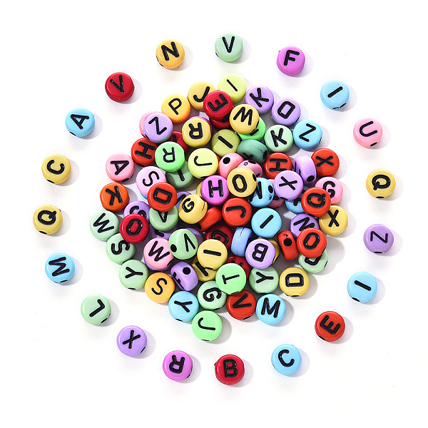 

PandaHall Craft Mixed Color Acrylic Beads, Flat Round with Black Letter, Mixed Color, 6~7x3.5~4mm, Hole: 2mm, about 100pcs/bag Acrylic Flat..., Multicolor