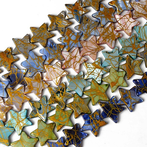 

PandaHall Natural Freshwater Shell Beads Strands, Dyed and Drawbench, Star, Mixed Color, 14~19x15~20x3mm, Hole: 0.6mm, about 24pcs/strand..., Multicolor
