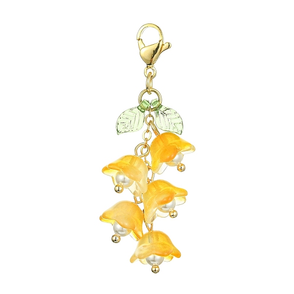 

PandaHall Glass & Acrylic Pendant Decorations, with 304 Stainless Steel Lobster Claw Clasps, Flower & Leaf, Gold, 52.5mm Glass Flower Gold