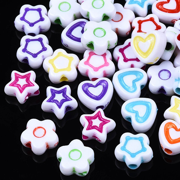 

PandaHall Opaque White Acrylic Beads, Craft Style, Mixed Shapes, Mixed Color, 8.5x9x4mm, Hole: 1.8mm Acrylic Mixed Shapes Multicolor
