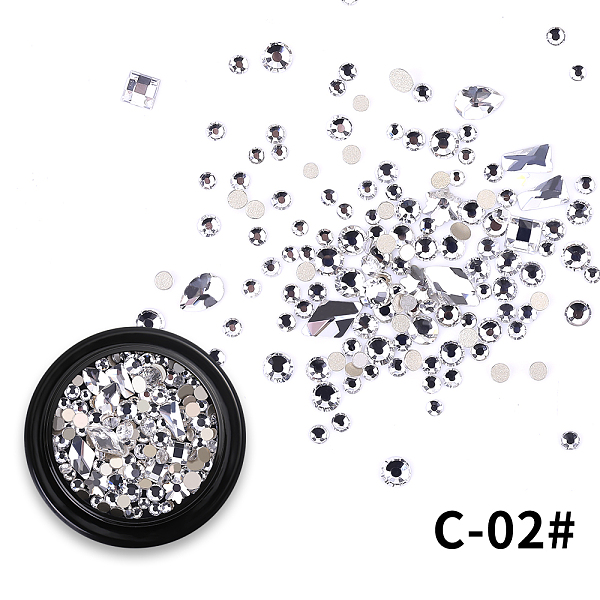 

PandaHall Glass Rhinestone Cabochons, Nail Art Decoration Accessories, Mixed Shapes, Crystal, Box: 4cm Rhinestone Mixed Shapes Clear