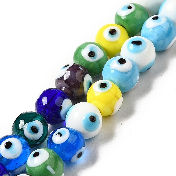 

PandaHall Handmade Lampwork Beads Strand, Round with Evil Eye, Mixed Color, 12mm, Hole: 3mm, about 33pcs/strand, 13.66''(34.7cm) Lampwork..., Multicolor