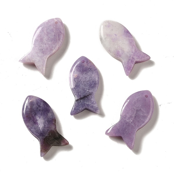 

PandaHall Natural Lepidolite Pendants, Fish Charms, 39x20x7~7.5mm, Hole: 2.3mm Lepidolite Fish