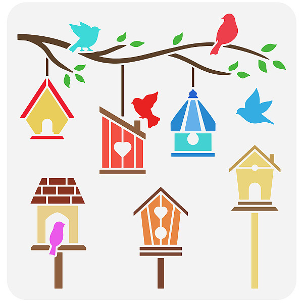 

PandaHall FINGERINSPIRE Bird House Stencil 11.8x11.8 inch Reusable DIY Farmhouse Home Decor Bird Tree Branches Pattern Craft Stencil Bird...