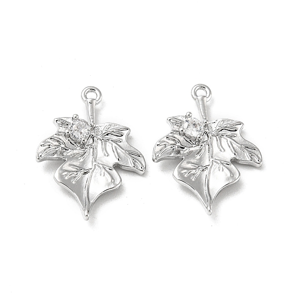 

PandaHall Brass Pendant with Clear Glass, Maple Leaf Charms, Real Platinum Plated, 20x15x2mm, Hole: 1.2mm Brass+Glass Leaf