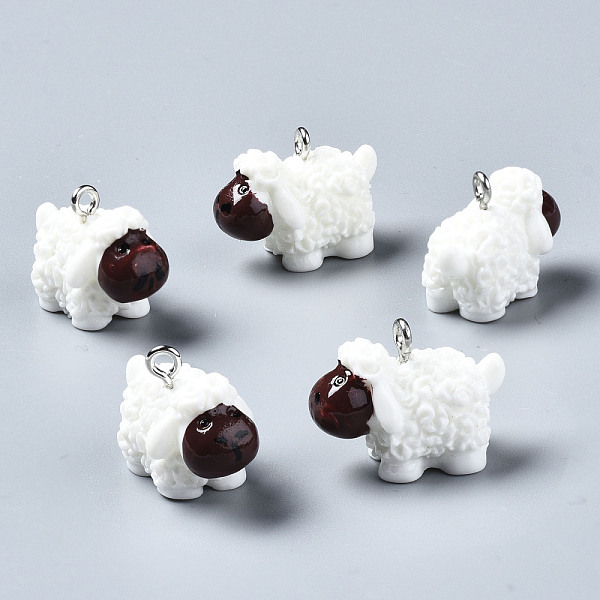 

PandaHall Opaque Resin Pendants, with Platinum Tone Iron Loop, 3D Sheep, White, 15~16x22x13mm, Hole: 1.8mm Iron+Resin Sheep White
