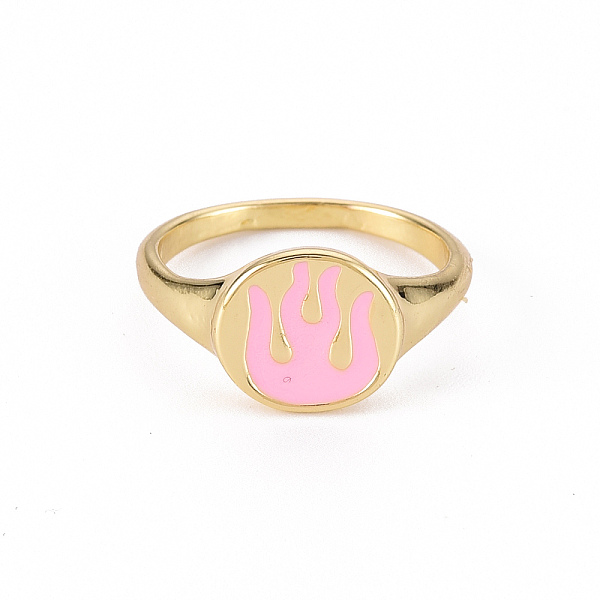 

PandaHall Alloy Enamel Wide Band Rings, Cadmium Free & Lead Free, Light Gold, Oval with Flame, Pearl Pink, US Size 6 3/4(17.1mm) Alloy