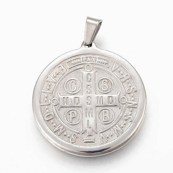 

PandaHall 304 Stainless Steel Pendants, Flat Round, Saint Benedict Medal, Stainless Steel Color, 31x28x2.5mm, Hole: 4x7mm 304 Stainless...