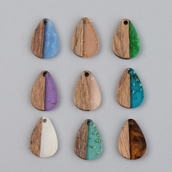 

PandaHall Resin & Walnut Wood Pendants, Teardrop, Mixed Color, 21.5x14.5x3mm, Hole: 2mm Resin+Wood Teardrop Multicolor