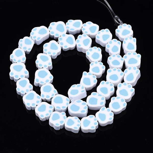 

PandaHall Handmade Polymer Clay Bead Strands, Paw Print, Light Sky Blue, 6.5~11x9~11.5x4~5mm, Hole: 1.6mm, about 39pcs/strand, 14.37...