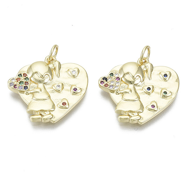 

PandaHall Brass Micro Pave Cubic Zirconia Pendants, Nickel Free, with Jump Rings, for Mother's Day, Heart with Girl, Colorful, Real 18K Gold...