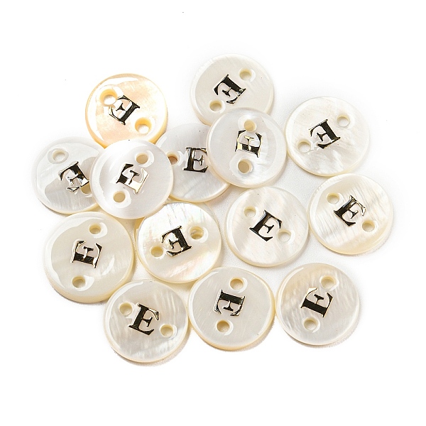 

PandaHall Freshwater Shell Buttons, Flat Round , Letter E, 12x2mm, Hole: 1.6mm Shell Letter E