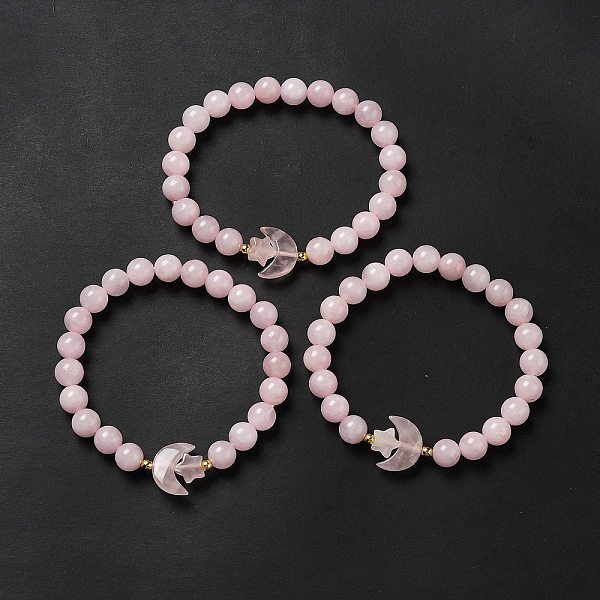 

PandaHall Natural Rose Quartz Moon and Star Beaded Stretch Bracelet for Women, Inner Diameter: 2-1/8 inch(5.5cm) Rose Quartz