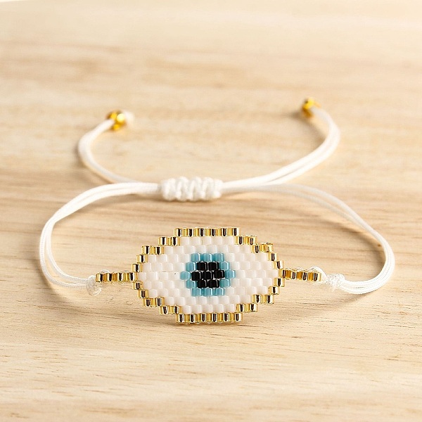 

PandaHall Glass Seeds Evil Eye Link Bracelet, Bohemian Braided Adjustable Bracelet, Gold, 11 inch(28cm) Seed Beads Evil Eye Gold