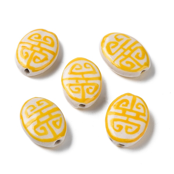

PandaHall Handmade Porcelain Beads, Famille Rose Porcelain, Oval, Gold, 19~20x14~15x5.5~6.5mm, Hole: 1.4mm Porcelain Oval Gold