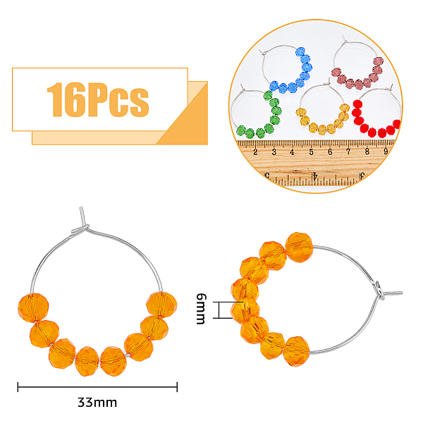 16 Stück 16 Farben Facettierte Glasperlen Weinglasanhänger
