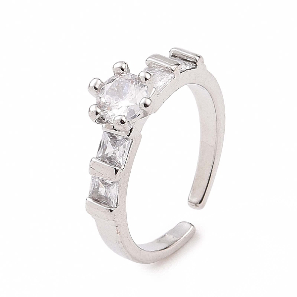 

PandaHall Clear Cubic Zirconia Diamond Open Cuff Ring, Brass Jewelry for Women, Platinum, Inner Diameter: 16mm Brass+Cubic Zirconia Clear