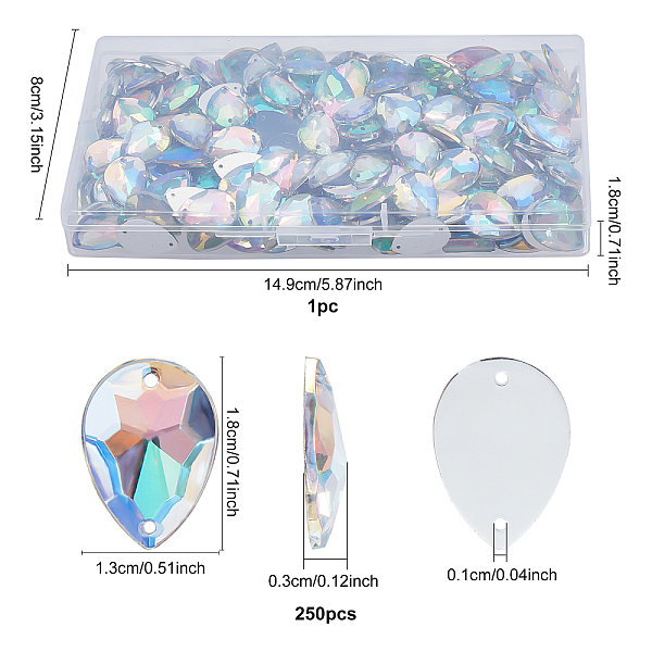 

PandaHall FINGERINSPIRE 250Pcs Teardrop Shape Acrylic Sew Rhinestone 18x13x3mm AB Color Crystals Bling Beads with Sew Hole Large Flat Back..., White