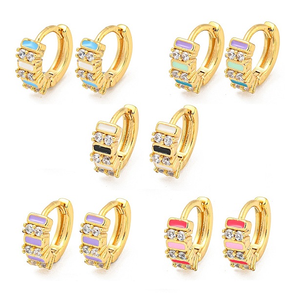

PandaHall Real 18K Gold Plated Brass Hoop Earrings, with Enamel and Clear Cubic Zirconia, Mixed Color, 105x4.5mm Cubic Zirconia Multicolor