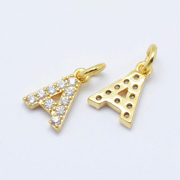 

PandaHall Brass Micro Pave Grade AAA Cubic Zirconia Charms, Letter A, Cadmium Free & Nickel Free & Lead Free, Real 18K Gold Plated..., Clear