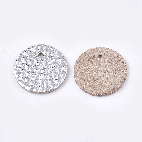 

PandaHall Eco-Friendly Cowhide Pendants, Flat Round, Silver, 25x1.5mm, Hole: 1.6mm Leather Flat Round Silver