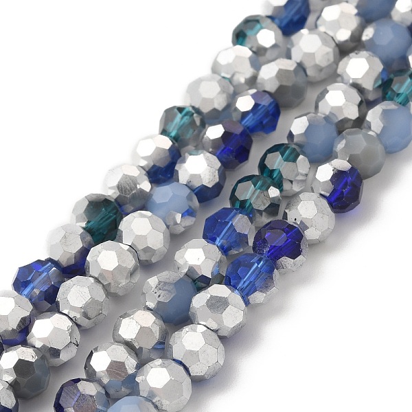 

PandaHall Electroplate Glass Beads Strands, Faceted(32 Facets), Half Silver Plated, Round, Prussian Blue, 6x5mm, Hole: 1.4mm, about...