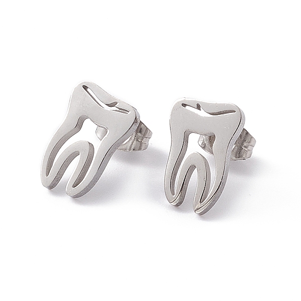 304 Stainless Steel Tooth Shape Stud Earrings For Men Women