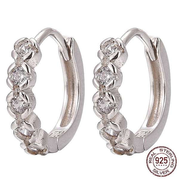

PandaHall Rhodium Plated 925 Sterling Silver Hoop Earring, with Micro Pave Clear Cubic Zirconia, Flower, Platinum, 11x2mm, Pin: 0.6mm...