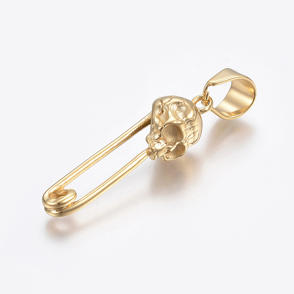 

PandaHall 304 Stainless Steel Pendants Rhinestone Setting, Safety Pin with Skull, Golden, Fit For 4mm Rhinestone, 44.5x11x11.5mm, Hole...