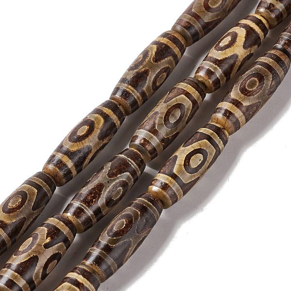 

PandaHall Tibetan Style dZi Beads Strands, Natural & Dyed Agate Beads, Rice, 3-Eye, 28.5~30x10mm, Hole: 2.5mm, about 10pcs/strand, 11.81''...