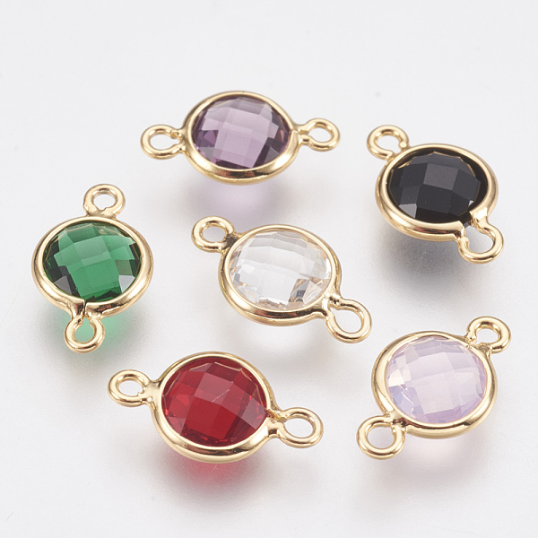

PandaHall Glass Links connectors, with Brass Findings, Faceted Flat Round, Nickel Free, Real 18K Gold Plated, Mixed Color, 12x7x3mm, Hole..., Multicolor