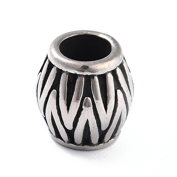 

PandaHall 304 Stainless Steel European Beads, Large Hole Beads, Barrel with Floral Pattern, Antique Silver, 11x10.5mm, Hole: 5.5mm 304...