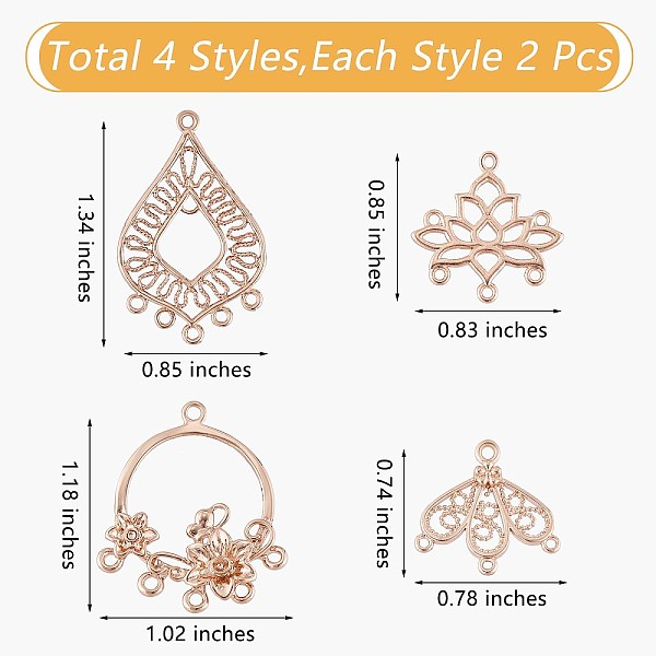 

PandaHall 8Pcs Brass Chandelier Component Links, Lotus & Teardrop & Petal & Round Ring with Flower Shape Charms, for Jewelry Necklace...