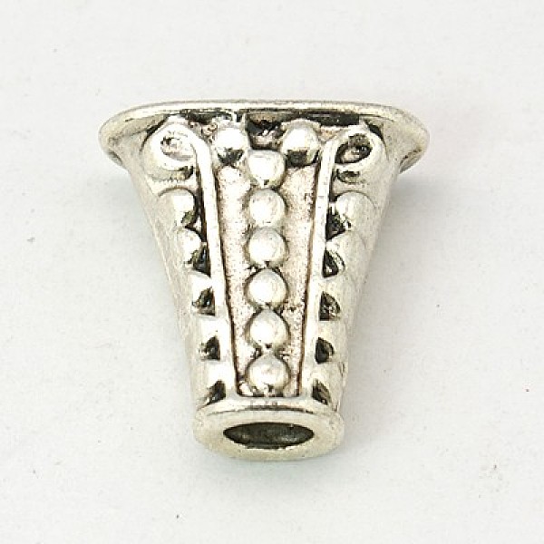 PandaHall Tibetan Style Alloy Caps, Lead Free & Cadmium Free, Antique Silver Color, 17x18x9mm, hole: 4mm Alloy