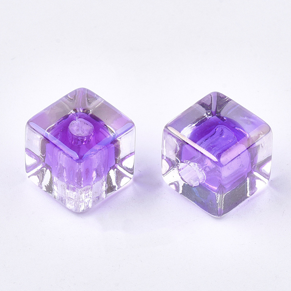 

PandaHall Transparent Acrylic Beads, UV Plating & Rainbow, Bead in Bead, Half Drilled Beads, Cube, Dark Violet, 12.5x12.5x12.5mm, Half Hole..., Purple