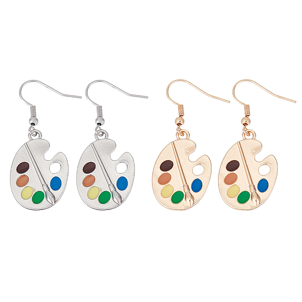 

PandaHall ANATTASOUL 2 Pair 2 Color Colorful Enamel Palette Dangle Earrings, Alloy Jewelry for Women, Golden & Stainless Steel Color, 45mm...